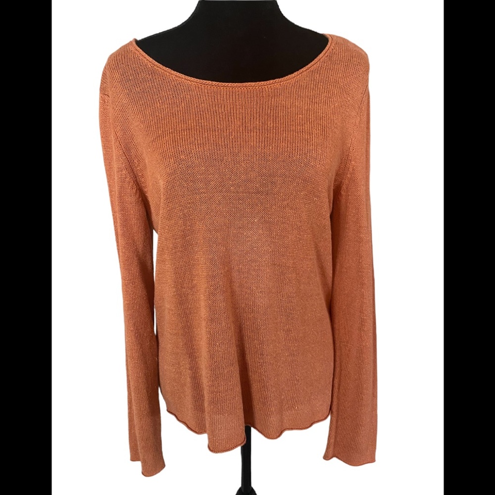 Chico’s linen/ rayon mesh l/s sweater in pumpkin sz0= sz s/m